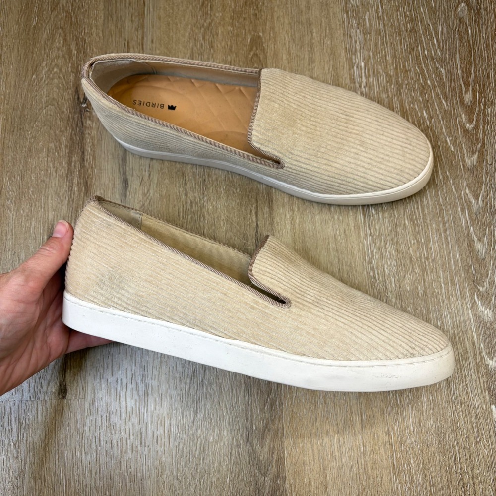 Birdies Swift Beige Corduroy Slip On Sneakers Shoes Womens 8.5 Tan Flats